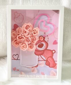 Strawberry Bear Preserved Rose Frame