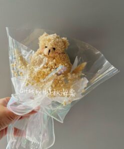 Teddy bear preserved flower bouquet with baby’s breath