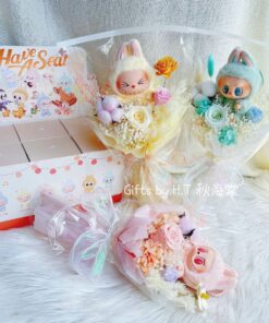 Labubu preserved flower bouquet with Pop Mart plush
