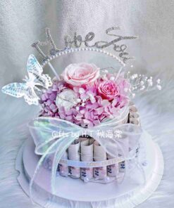 I Love You Preserved Flower Money Cake01