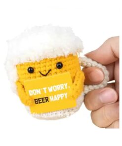 Dont worry beer happy handmade crochet beer mug doll