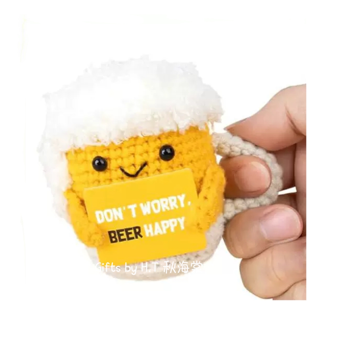 dont worry beer happy encouragement crochet doll