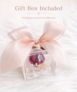Flower charm gift box packaging sample with preserved rose charm and blush ribbon